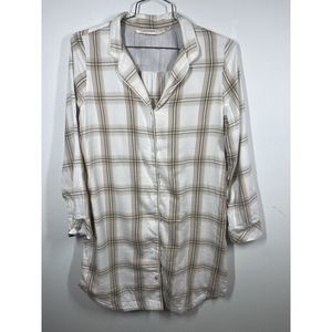 Soft Surroundings Sleep Shirt Pajamas Divine Plaid Nightgown Cream Size‎ M Cozy